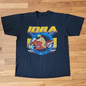 RARE Vtg 1989 Modern Designs Motorcycle Drag Racing Graphic Faded Black Tee M/L